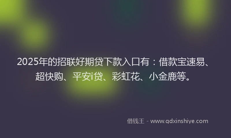 2025年的招联好期贷下款入口有：借款宝速易、超快购、平安i贷、彩虹花、小金鹿等。