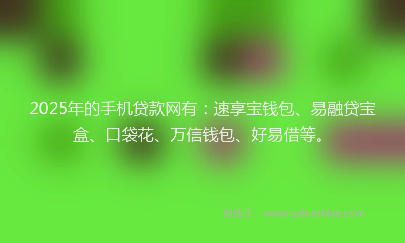 2025年的手机贷款网有：速享宝钱包、易融贷宝盒、口袋花、万信钱包、好易借等。