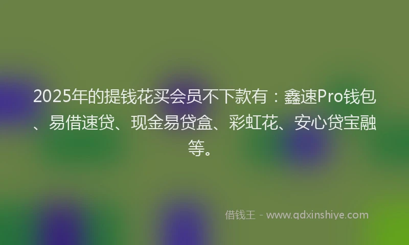 2025年的提钱花买会员不下款有：鑫速Pro钱包、易借速贷、现金易贷盒、彩虹花、安心贷宝融等。
