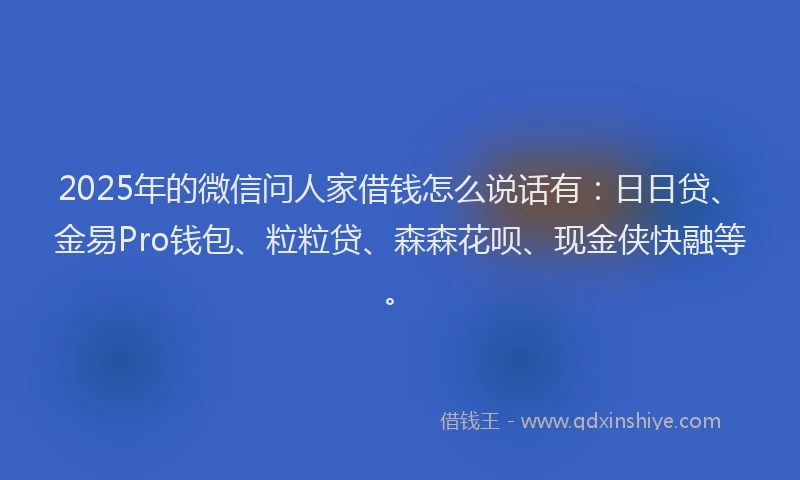 2025年的微信问人家借钱怎么说话有：日日贷、金易Pro钱包、粒粒贷、森森花呗、现金侠快融等。