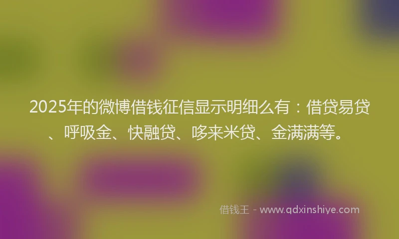 2025年的微博借钱征信显示明细么有：借贷易贷、呼吸金、快融贷、哆来米贷、金满满等。
