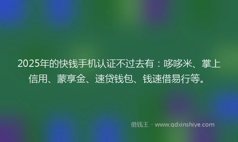 2025年的快钱手机认证不过去有：哆哆米、掌上信用、蒙享金、速贷钱包、钱速借易行等。
