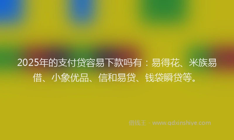 2025年的支付贷容易下款吗有：易得花、米族易借、小象优品、信和易贷、钱袋瞬贷等。
