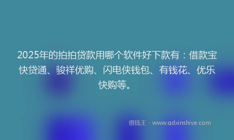 2025年的拍拍贷款用哪个软件好下款有：借款宝快贷通、骏祥优购、闪电侠钱包、有钱花、优乐快购等。
