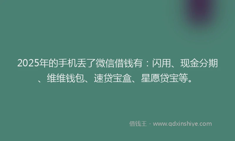 2025年的手机丢了微信借钱有：闪用、现金分期、维维钱包、速贷宝盒、星愿贷宝等。