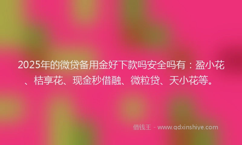 2025年的微贷备用金好下款吗安全吗有：盈小花、桔享花、现金秒借融、微粒贷、天小花等。
