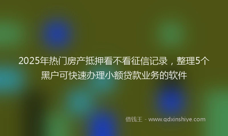 2025年热门房产抵押看不看征信记录，整理5个黑户可快速办理小额贷款业务的软件