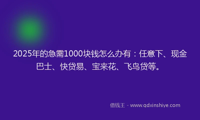 2025年的急需1000块钱怎么办有：任意下、现金巴士、快贷易、宝来花、飞鸟贷等。