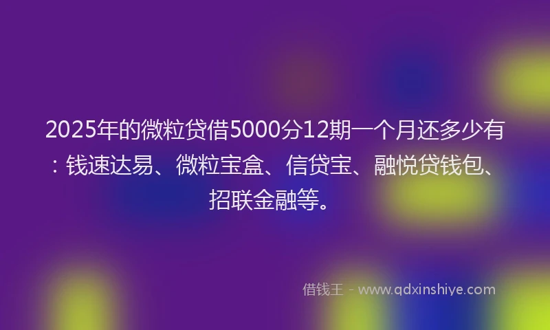 2025年的微粒贷借5000分12期一个月还多少有：钱速达易、微粒宝盒、信贷宝、融悦贷钱包、招联金融等。