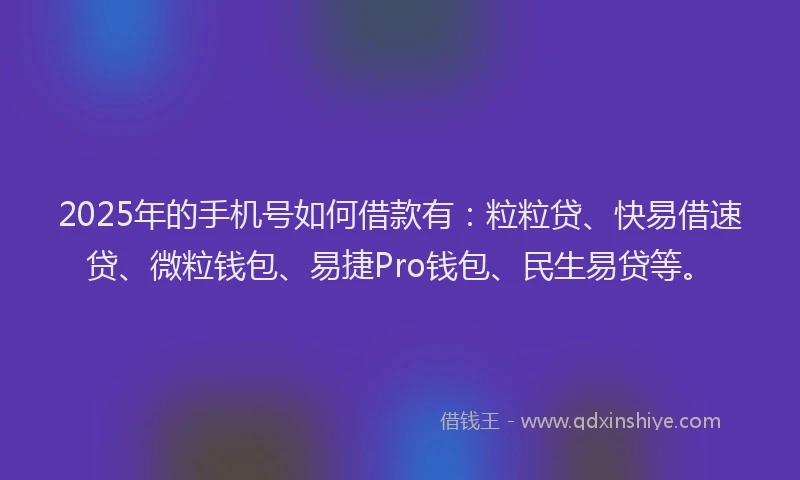 2025年的手机号如何借款有：粒粒贷、快易借速贷、微粒钱包、易捷Pro钱包、民生易贷等。