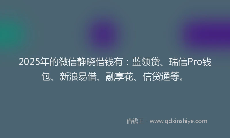 2025年的微信静晓借钱有：蓝领贷、瑞信Pro钱包、新浪易借、融享花、信贷通等。