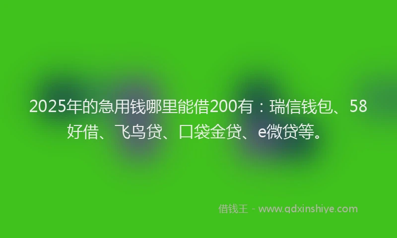2025年的急用钱哪里能借200有：瑞信钱包、58好借、飞鸟贷、口袋金贷、e微贷等。