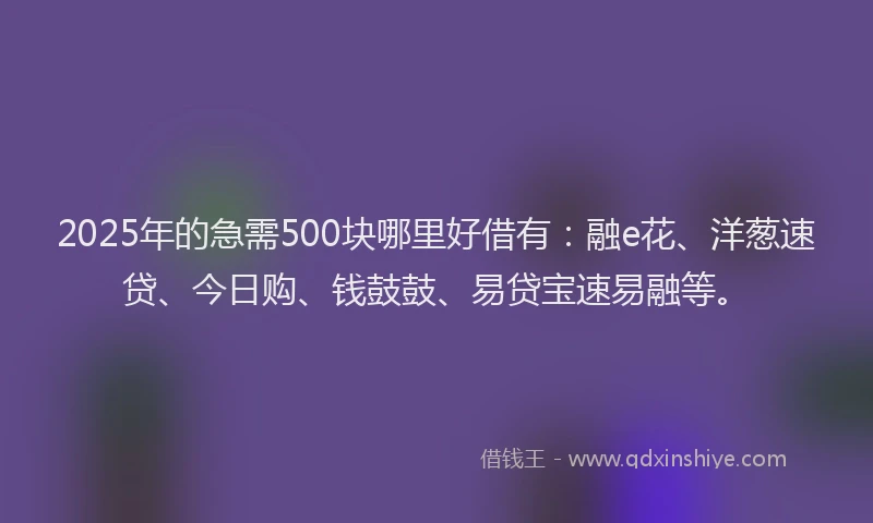 2025年的急需500块哪里好借有：融e花、洋葱速贷、今日购、钱鼓鼓、易贷宝速易融等。