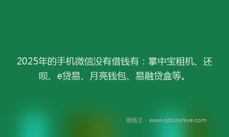 2025年的手机微信没有借钱有：掌中宝租机、还呗、e贷易、月亮钱包、易融贷盒等。