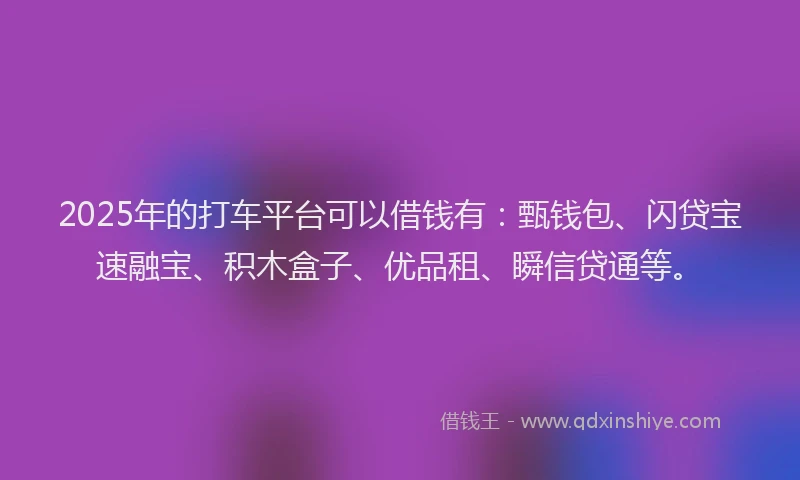 2025年的打车平台可以借钱有：甄钱包、闪贷宝速融宝、积木盒子、优品租、瞬信贷通等。