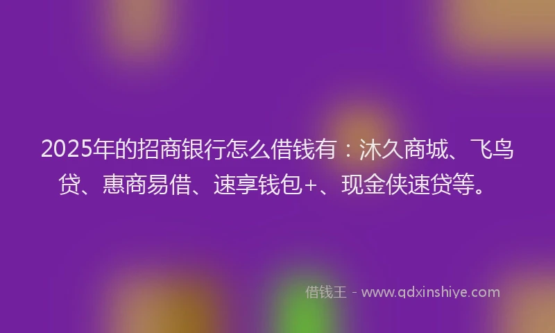 2025年的招商银行怎么借钱有：沐久商城、飞鸟贷、惠商易借、速享钱包+、现金侠速贷等。