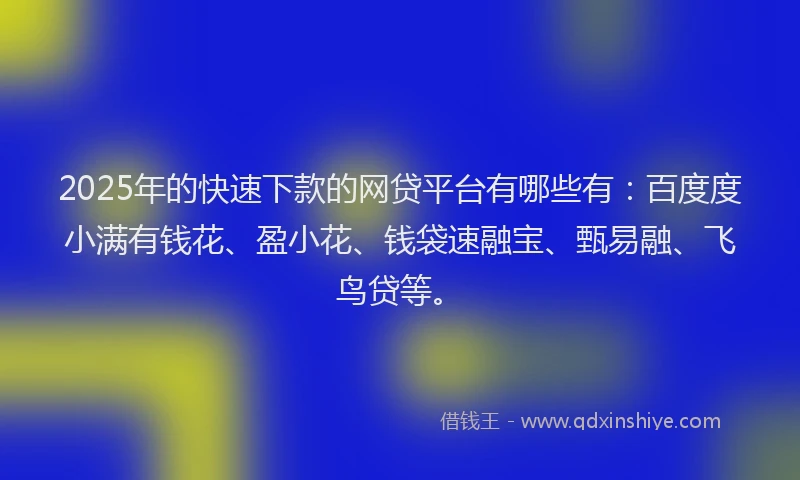 2025年的快速下款的网贷平台有哪些有：百度度小满有钱花、盈小花、钱袋速融宝、甄易融、飞鸟贷等。