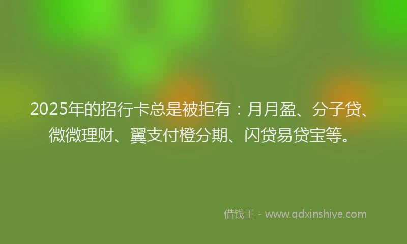 2025年的招行卡总是被拒有：月月盈、分子贷、微微理财、翼支付橙分期、闪贷易贷宝等。