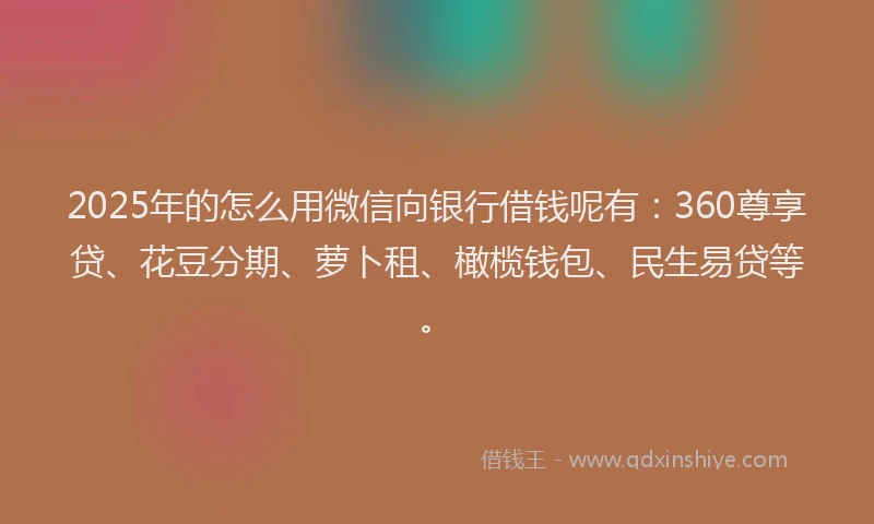 2025年的怎么用微信向银行借钱呢有：360尊享贷、花豆分期、萝卜租、橄榄钱包、民生易贷等。