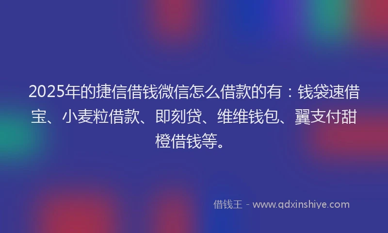 2025年的捷信借钱微信怎么借款的有：钱袋速借宝、小麦粒借款、即刻贷、维维钱包、翼支付甜橙借钱等。