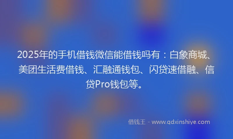 2025年的手机借钱微信能借钱吗有：白象商城、美团生活费借钱、汇融通钱包、闪贷速借融、信贷Pro钱包等。