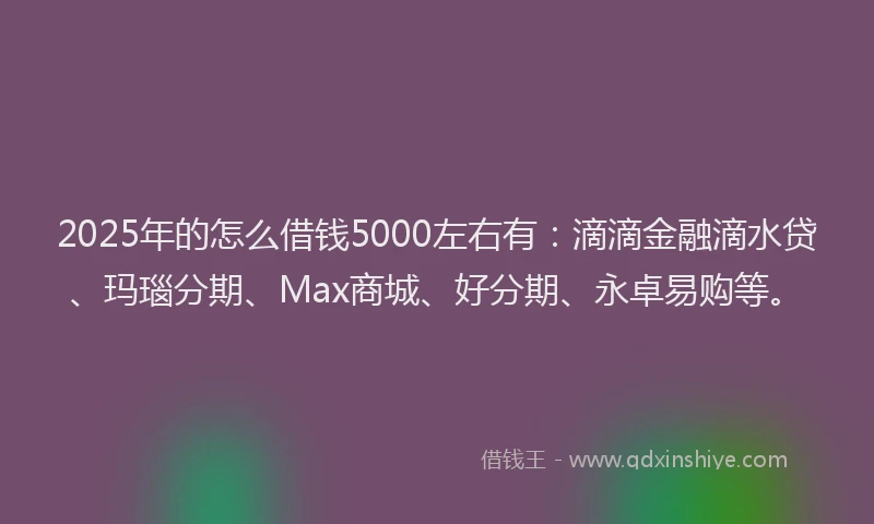 2025年的怎么借钱5000左右有：滴滴金融滴水贷、玛瑙分期、Max商城、好分期、永卓易购等。