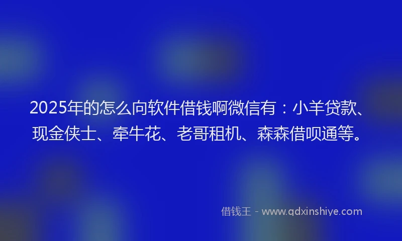 2025年的怎么向软件借钱啊微信有：小羊贷款、现金侠士、牵牛花、老哥租机、森森借呗通等。