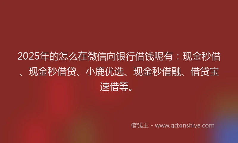 2025年的怎么在微信向银行借钱呢有：现金秒借、现金秒借贷、小鹿优选、现金秒借融、借贷宝速借等。