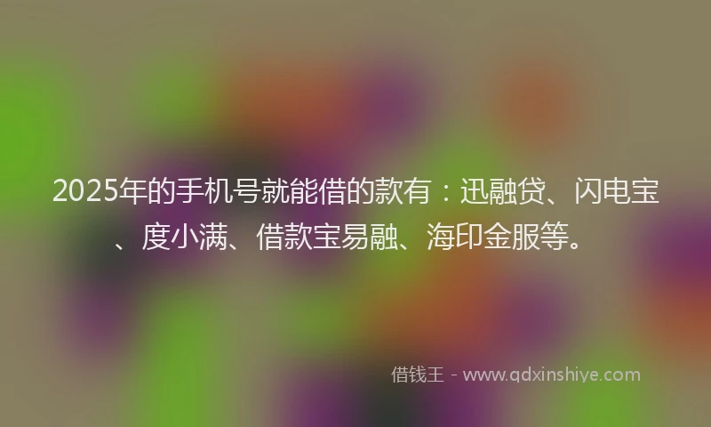 2025年的手机号就能借的款有：迅融贷、闪电宝、度小满、借款宝易融、海印金服等。