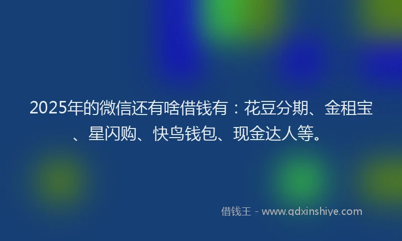 2025年的微信还有啥借钱有：花豆分期、金租宝、星闪购、快鸟钱包、现金达人等。