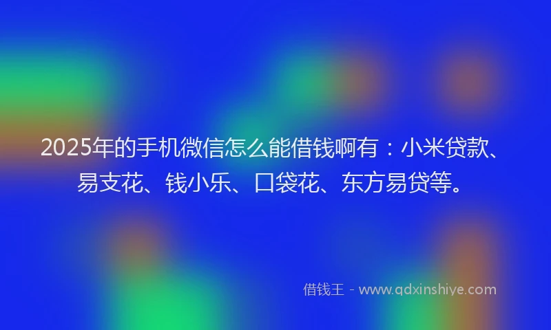 2025年的手机微信怎么能借钱啊有：小米贷款、易支花、钱小乐、口袋花、东方易贷等。
