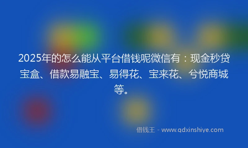 2025年的怎么能从平台借钱呢微信有：现金秒贷宝盒、借款易融宝、易得花、宝来花、兮悦商城等。