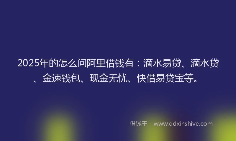 2025年的怎么问阿里借钱有：滴水易贷、滴水贷、金速钱包、现金无忧、快借易贷宝等。