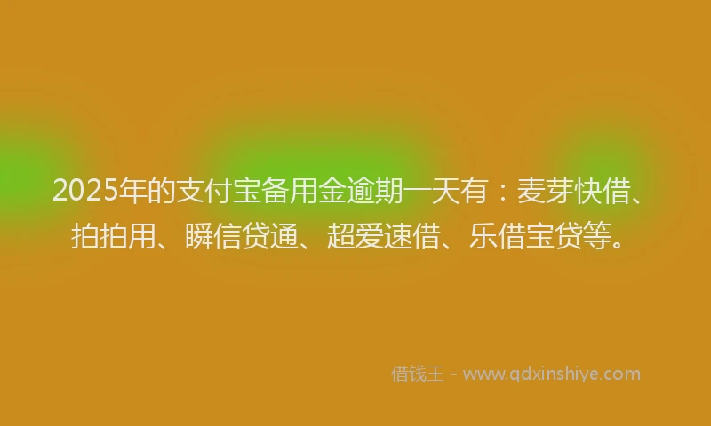 2025年的支付宝备用金逾期一天有：麦芽快借、拍拍用、瞬信贷通、超爱速借、乐借宝贷等。
