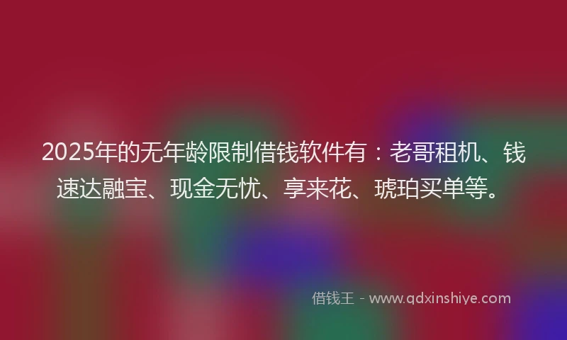 2025年的无年龄限制借钱软件有：老哥租机、钱速达融宝、现金无忧、享来花、琥珀买单等。