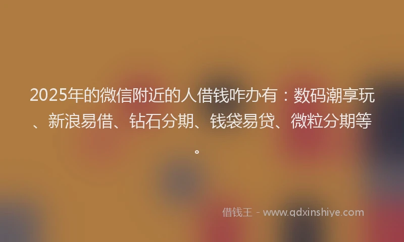 2025年的微信附近的人借钱咋办有：数码潮享玩、新浪易借、钻石分期、钱袋易贷、微粒分期等。