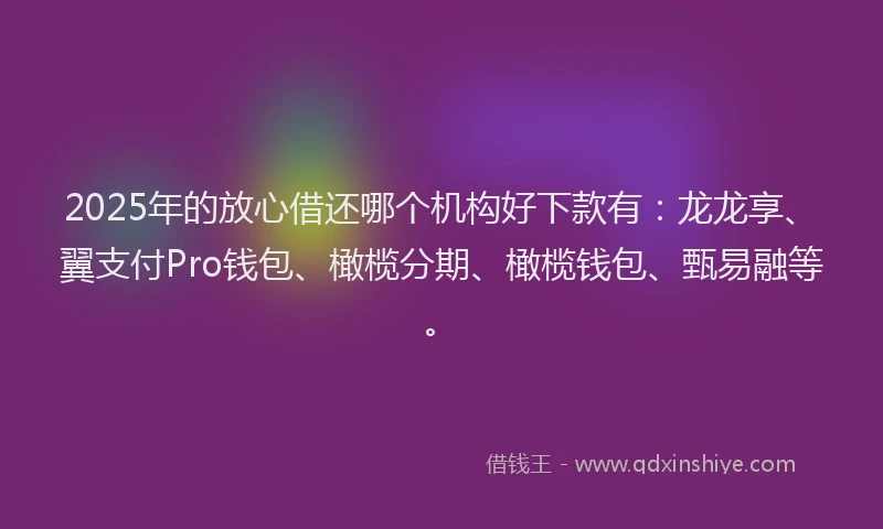 2025年的放心借还哪个机构好下款有：龙龙享、翼支付Pro钱包、橄榄分期、橄榄钱包、甄易融等。