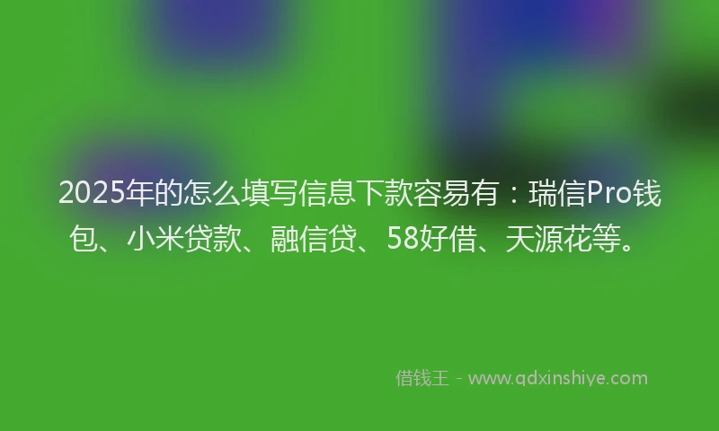 2025年的怎么填写信息下款容易有：瑞信Pro钱包、小米贷款、融信贷、58好借、天源花等。