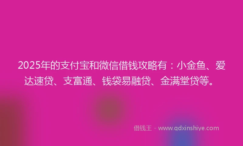 2025年的支付宝和微信借钱攻略有：小金鱼、爱达速贷、支富通、钱袋易融贷、金满堂贷等。