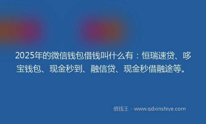 2025年的微信钱包借钱叫什么有：恒瑞速贷、哆宝钱包、现金秒到、融信贷、现金秒借融途等。