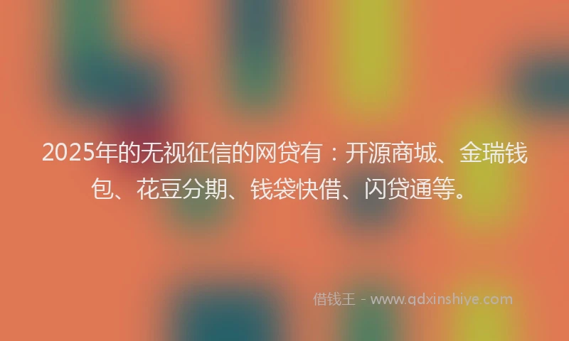 2025年的无视征信的网贷有：开源商城、金瑞钱包、花豆分期、钱袋快借、闪贷通等。