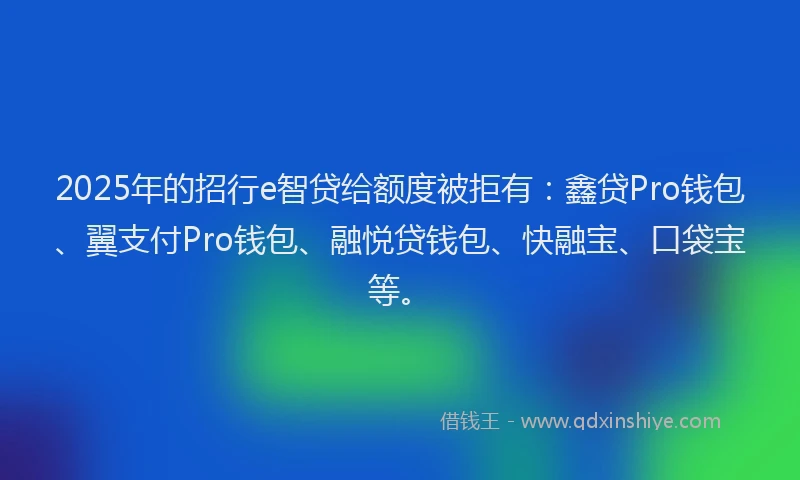 2025年的招行e智贷给额度被拒有：鑫贷Pro钱包、翼支付Pro钱包、融悦贷钱包、快融宝、口袋宝等。