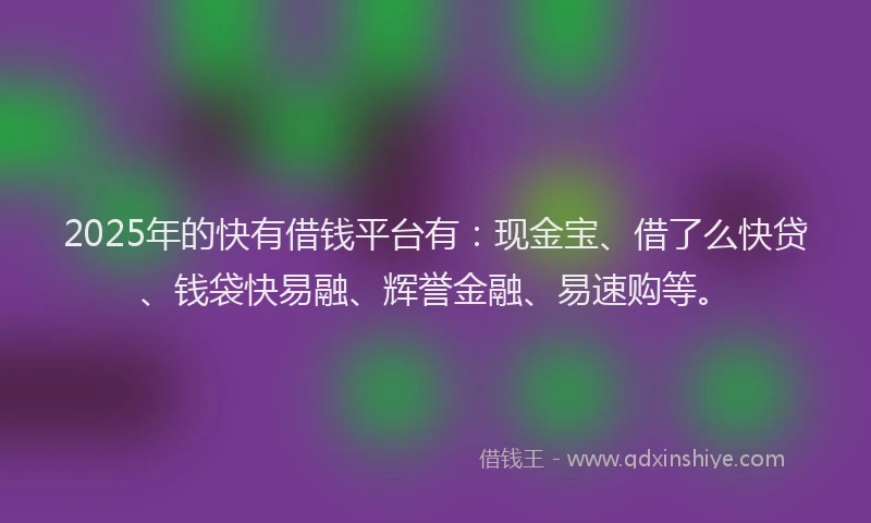 2025年的快有借钱平台有：现金宝、借了么快贷、钱袋快易融、辉誉金融、易速购等。