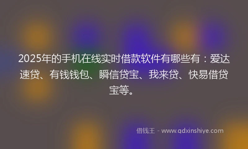 2025年的手机在线实时借款软件有哪些有：爱达速贷、有钱钱包、瞬信贷宝、我来贷、快易借贷宝等。