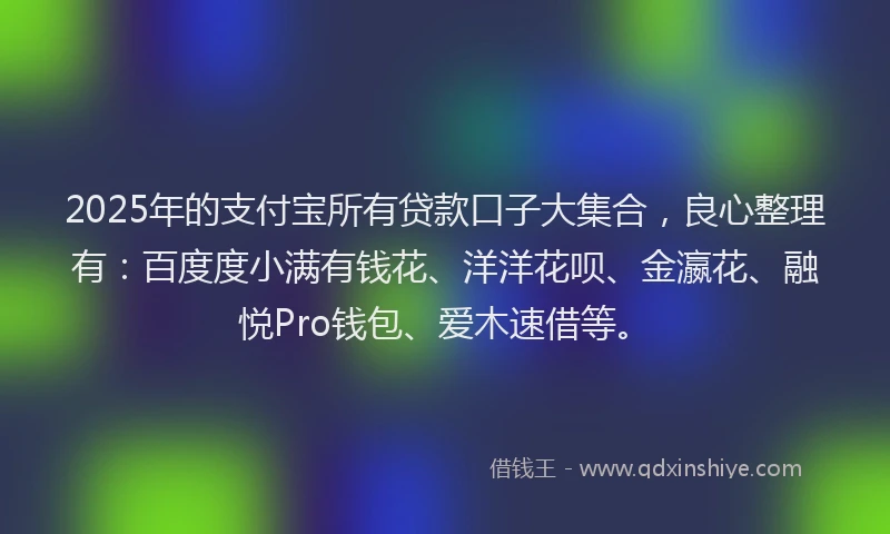 2025年的支付宝所有贷款口子大集合，良心整理有：百度度小满有钱花、洋洋花呗、金瀛花、融悦Pro钱包、爱木速借等。
