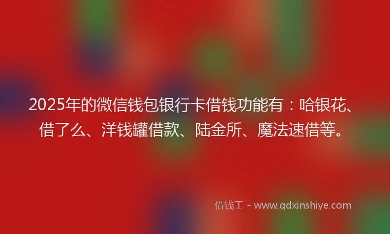 2025年的微信钱包银行卡借钱功能有：哈银花、借了么、洋钱罐借款、陆金所、魔法速借等。