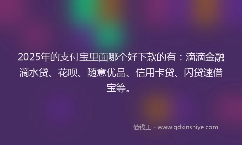 2025年的支付宝里面哪个好下款的有：滴滴金融滴水贷、花呗、随意优品、信用卡贷、闪贷速借宝等。