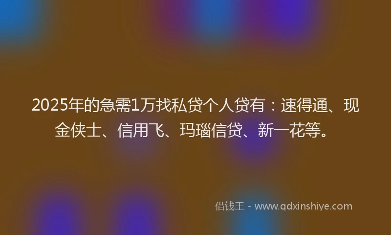 2025年的急需1万找私贷个人贷有：速得通、现金侠士、信用飞、玛瑙信贷、新一花等。