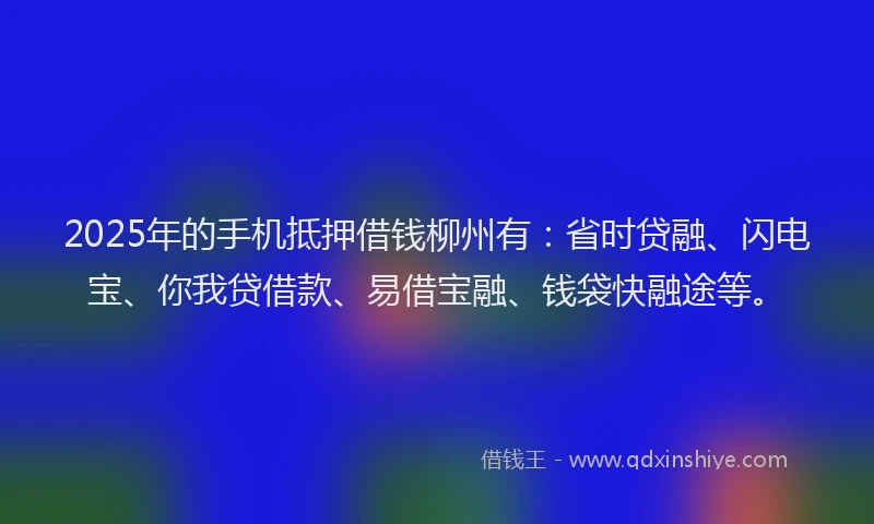 2025年的手机抵押借钱柳州有：省时贷融、闪电宝、你我贷借款、易借宝融、钱袋快融途等。
