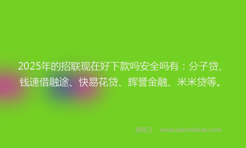 2025年的招联现在好下款吗安全吗有：分子贷、钱速借融途、快易花贷、辉誉金融、米米贷等。